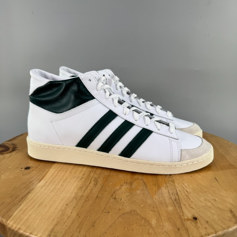 Adidas Jabbar High Mens Size 12 White Green Basketball Shoes Leather Sneaker NEW